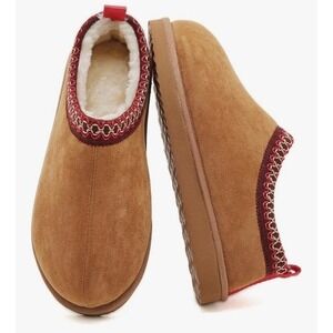 NEW Chestnut Platform Talisman Faux Fur Lined Embroidered Size 10‎ Red Trim